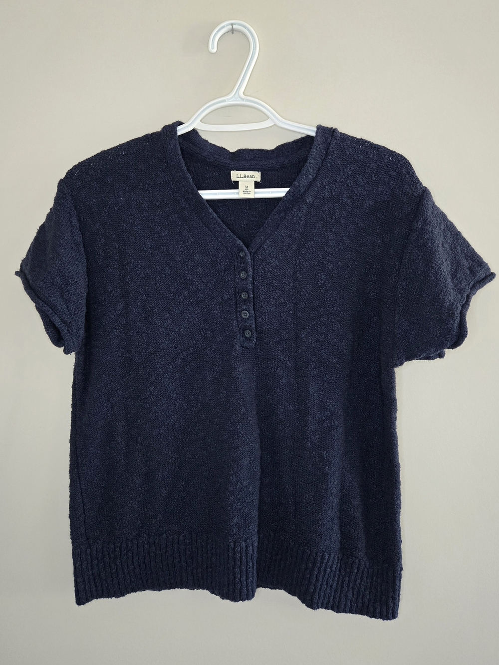 L.L. Bean Navy Short-Sleeve Henley Knit Top - New